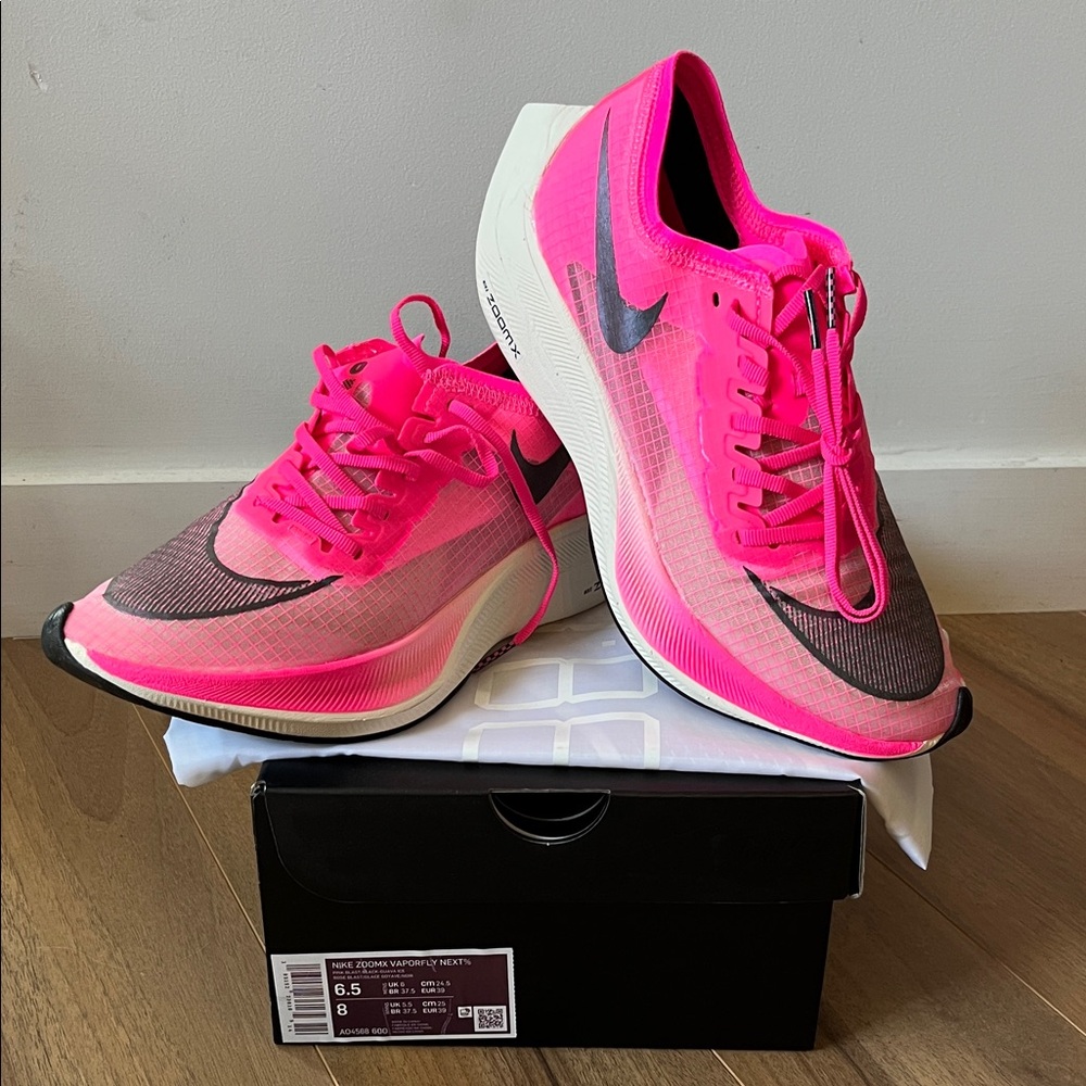 Nike ZoomX Vaporfly Next% - pink blast size 8 women / 6.5 men - BRAND NEW